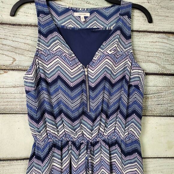 Maurices Small Sleeveless Chevron Print Dress Blue Purple Zip Front - Picture 3 of 9